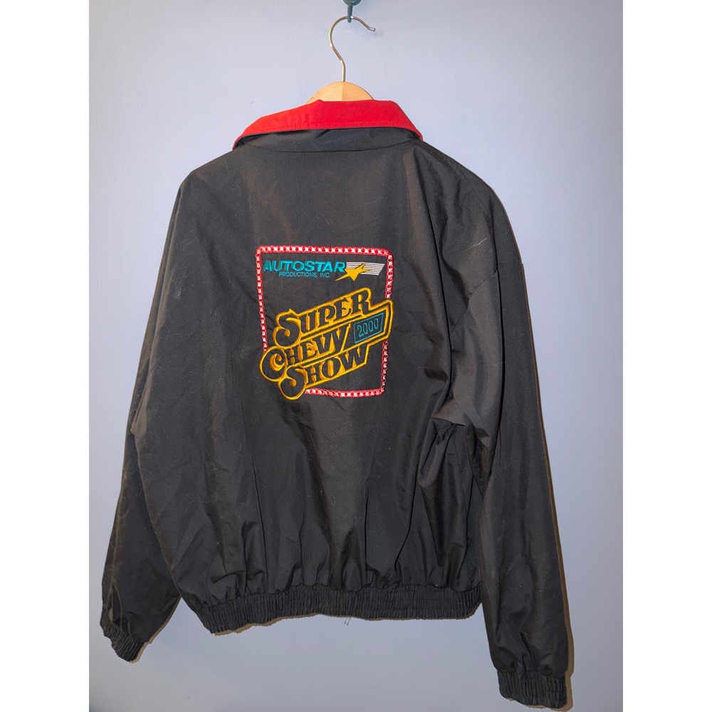 Vintage Super Chevy Show 2000 Jacket XL Made in USA Black Red Racing Windbreaker